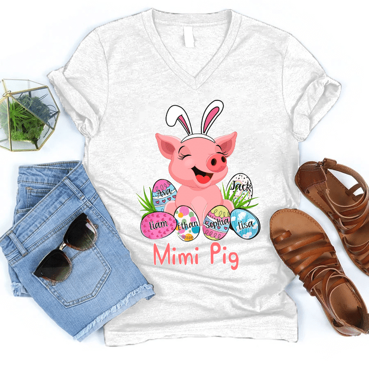 Mimi Pig Easter | Personalized V-Neck Shirt