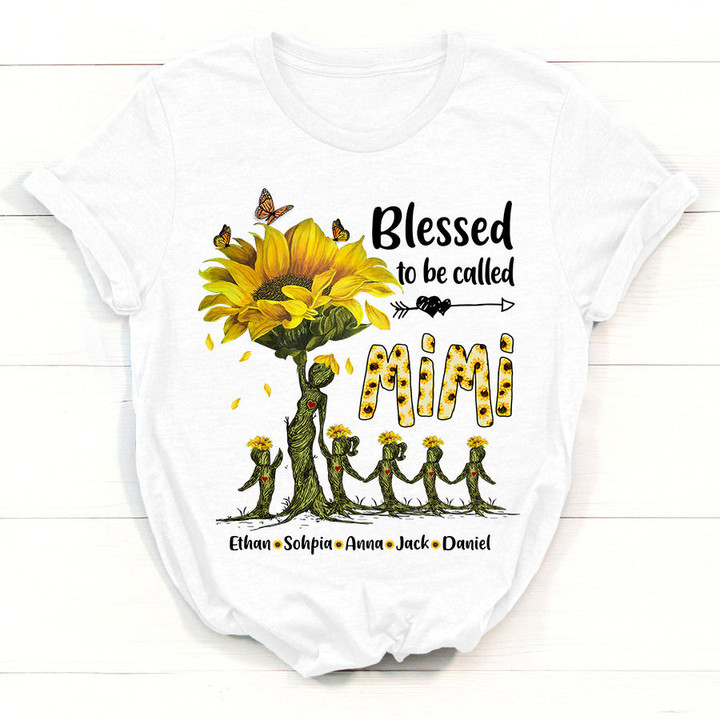 Blessed to be called Grandma Sunflower Tree | Personalized T-Shirt