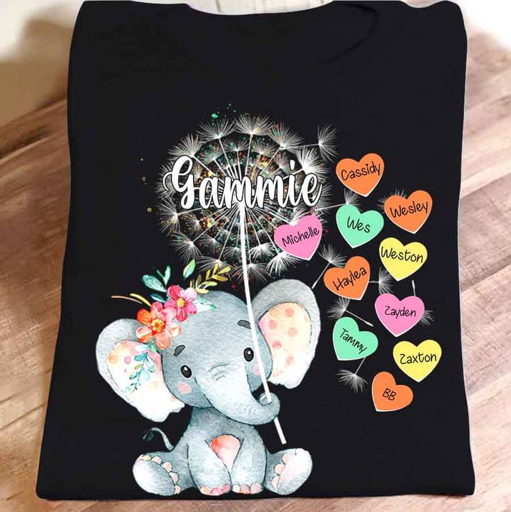 Personalized Gammie Elephant Cute with Grandkids Heart