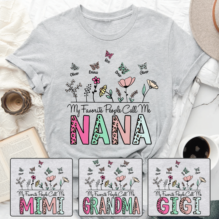 Personalized My Favorite People Call Me Nana Flower With Grandkids T-Shirt