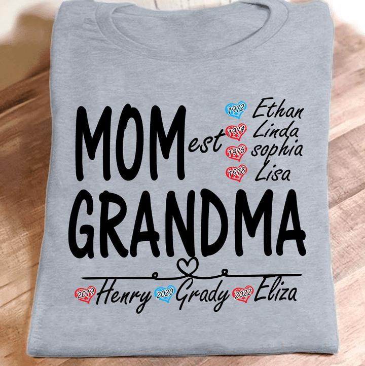Mom Est Grandma Est With Kids Name | Personalized T-Shirt