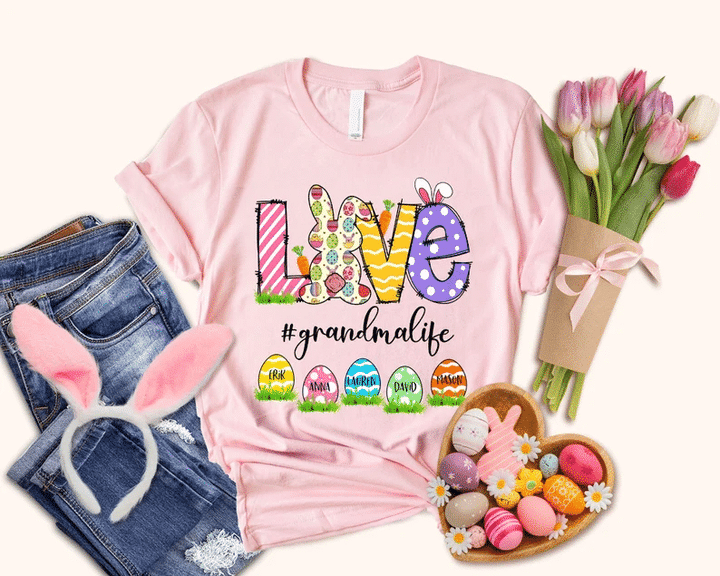 Custom Love Grandma Easter Shirt, Custom Kids Name Tshirt, Easter Egg Shirt