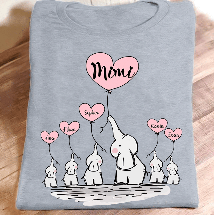 Mimi Elephant With Grandkids | Personalized T-Shirt