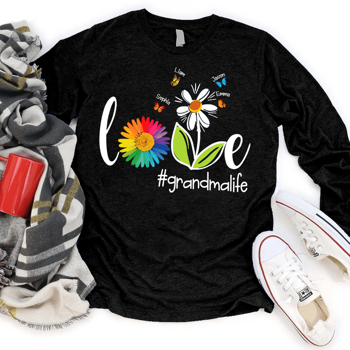 Love Grandma Life Butterfly | Personalized Long Sleeve Shirt