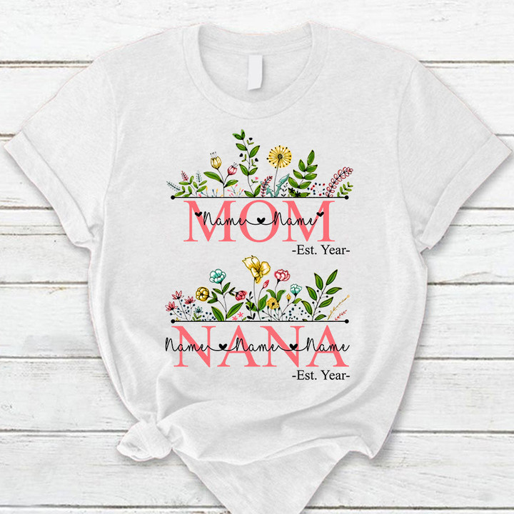 Personalized Mom And Nana Est Year Wild Flowers Garden Shirt For Grandma