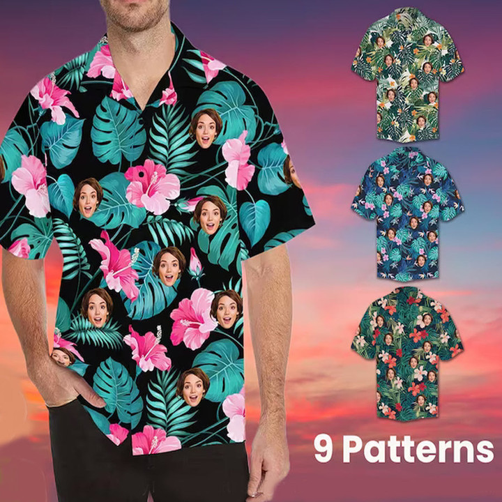 Custom Face Hawaiian Shirt for Boyfriend or Husband, Floral Hawaiian shirt for Men