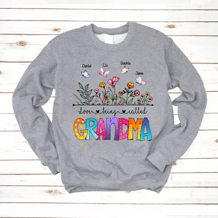 Personalized Love Being Called Grandma WildFlower With Grandkids Butterfly Sweatshirt