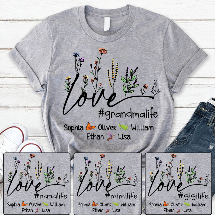Love Grandma Life And Grandkids Flower T-Shirt