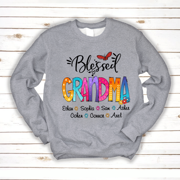 Blessed Grandma Grandklids Flower Colorful Sweatshirt
