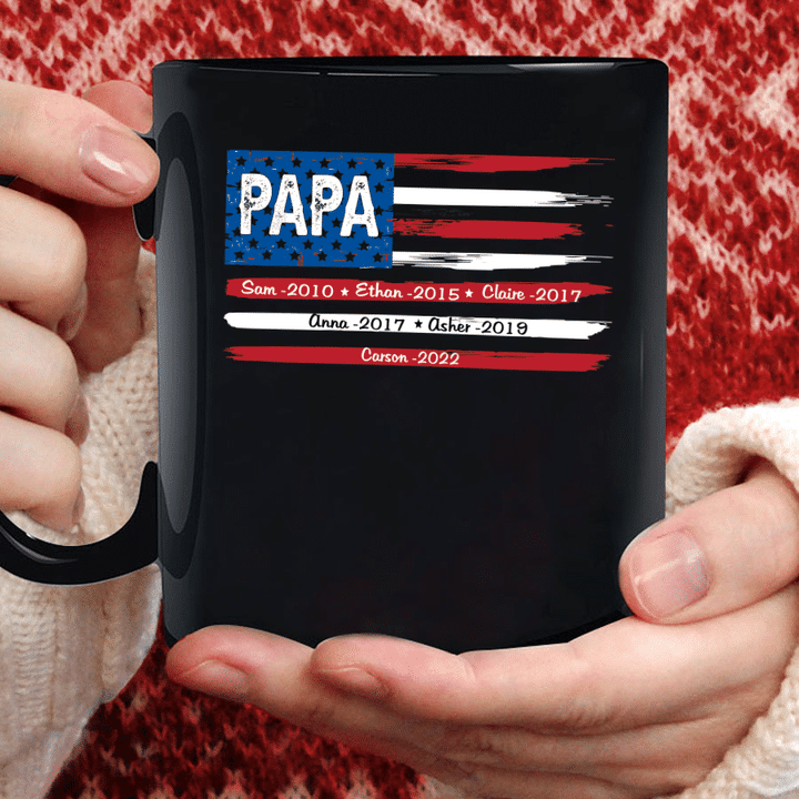 Papa with Grandkids Est Flag Mug