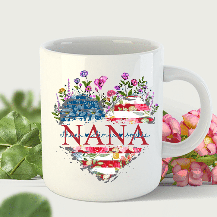 Nana And Grandkids Heart American Mug