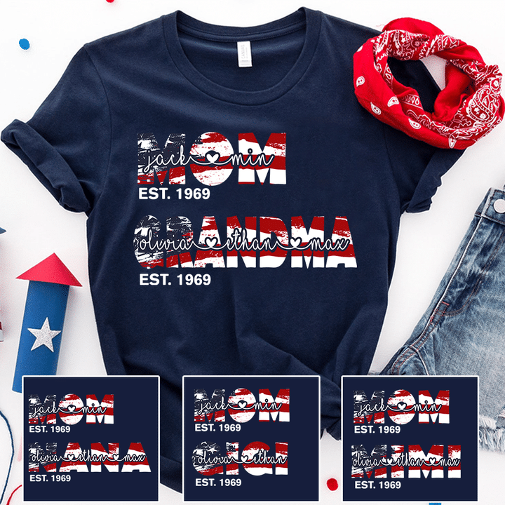 Personalized Mom Grandma est year with Kids & Grandkids T-Shirt