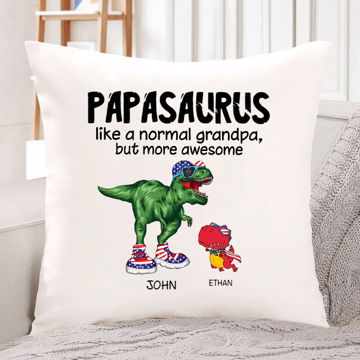Personalized Papasaurus And Kids Name Indoor Pillow