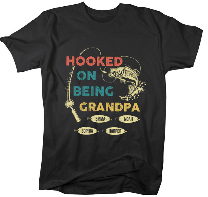 Hooked On Being Grandpa v3 | Personalized Grandpa T-shirt - Pofily
