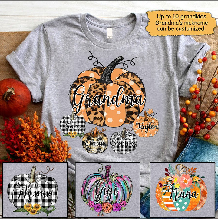 Gigi Pumpkin With Grandkids Leopard Shirt