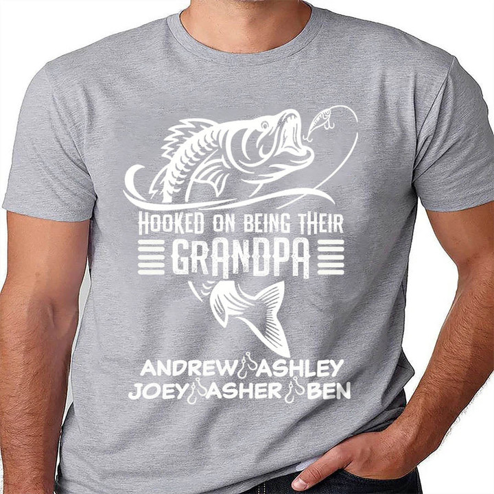 Hooked on being Their Grandpa | Personalized T-Shirt