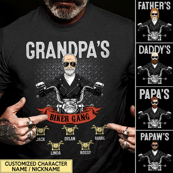 Gift For Father's Day Personalized Grandpa's Biker Gang Funny Papa Biker With Grandkids Shirt NVL29APR22CT2 Black T-shirt and Hoodie Humancustom - Unique Personalized Gifts 