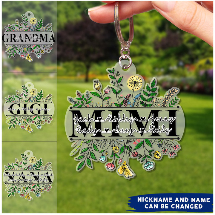Mimi, Nana, Grandma Flower Love Grandkids Personalized Acrylic Keychain KNV29APR22DD1 Acrylic Keychain Humancustom - Unique Personalized Gifts 4.5x4.5 cm 