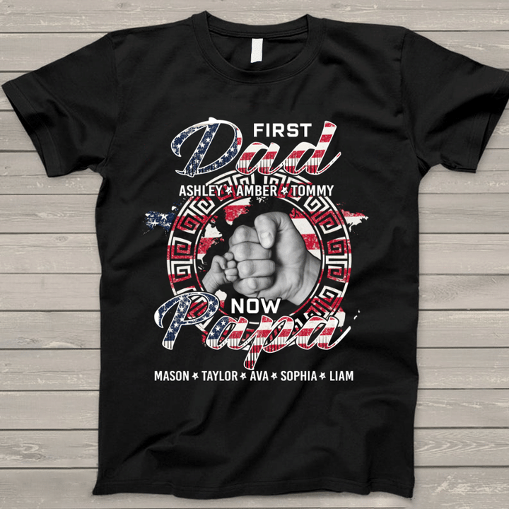 First Dad Now Papa American Flag T-Shirt