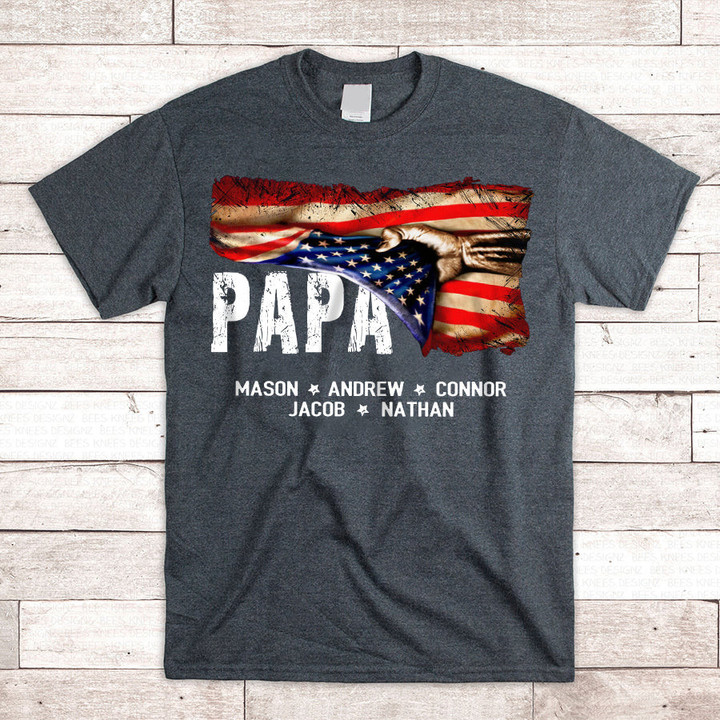 Papa - American flag | Personalized T-Shirt - Pofily