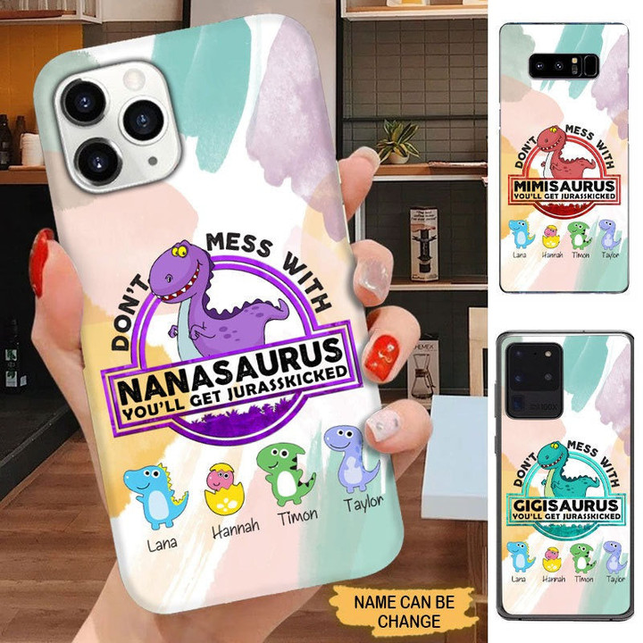 Grandma with Grandkids Don't Mess with Nanasaurus Personalized Grandma Phone Case Phone case FUEL 
