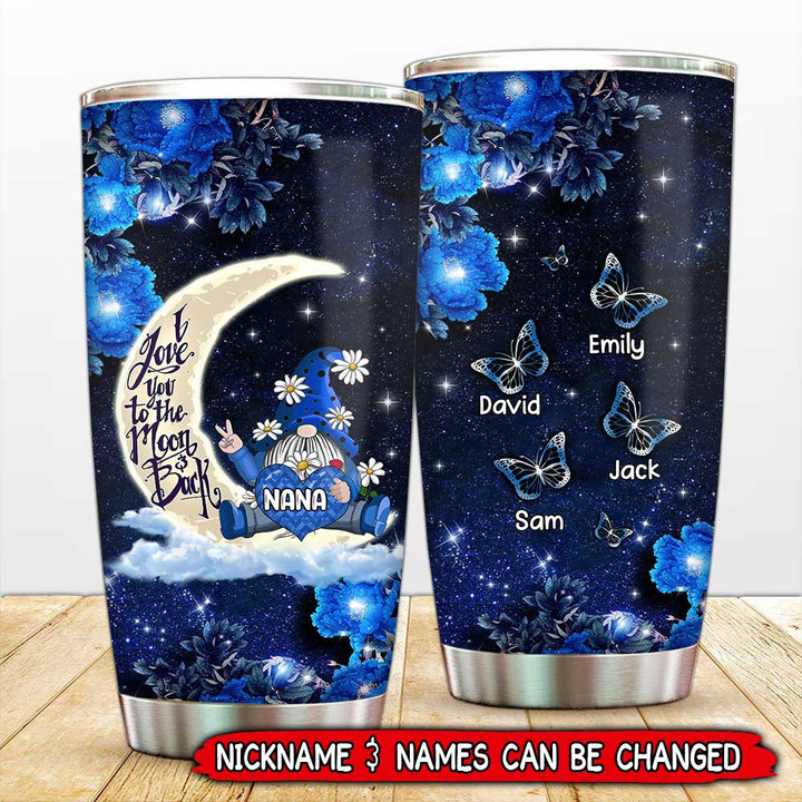 Gnome Grandma- Mom Loves Butterfly Kids To The Moon And Back, Gift For Mother's Day Personalized Glitter Tumbler LPL01APR22TP3 Glitter Tumbler Humancustom - Unique Personalized Gifts 20 Oz 
