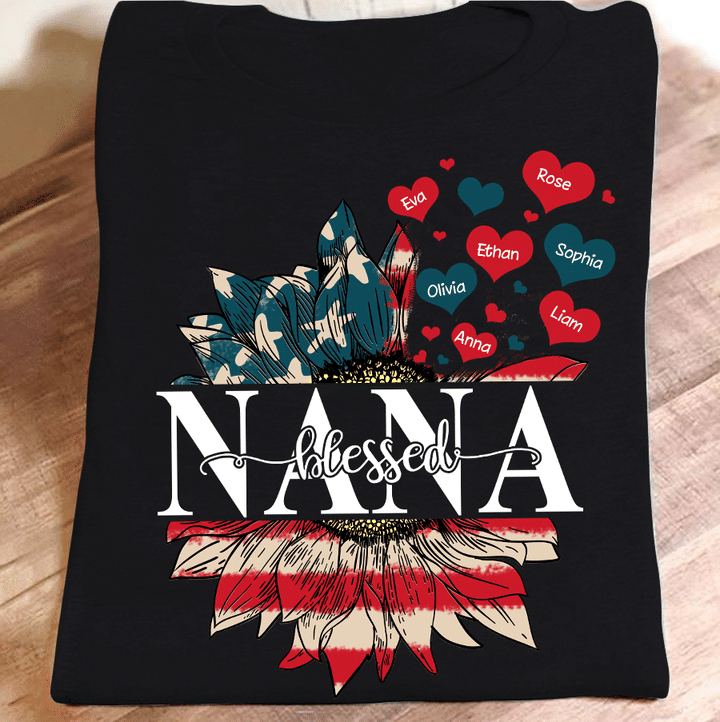 Blessed Nana Flag Sunflower | Personalized T-Shirt