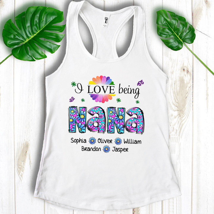 I Love Being Nana Blue Daisy Personalized Tank top