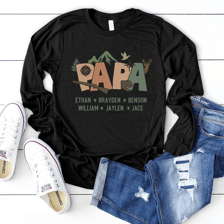 Personalized Hunting Papa And Kids Name Father's Day Longsleeve