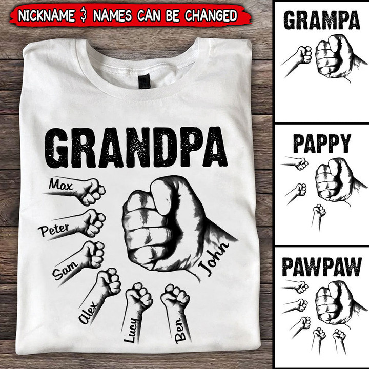 Personalized Grandpa with Grandkids Hand to Hands Shirt NVL16MAR22TP1 White T-shirt and Hoodie Humancustom - Unique Personalized Gifts 
