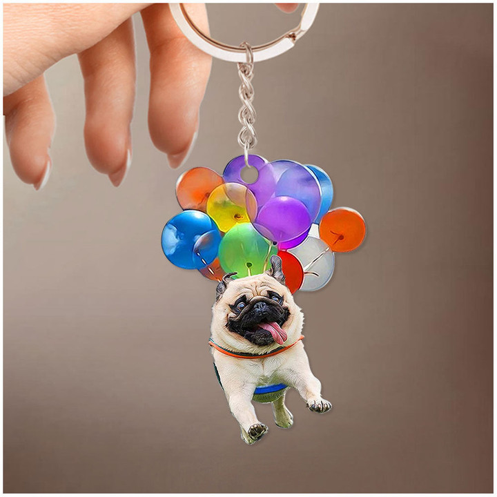 Pug Dog Fly With Bubbles Acrylic Keychain NVL02JUN22DD4 Acrylic Keychain Humancustom - Unique Personalized Gifts 4.5x4.5 cm 