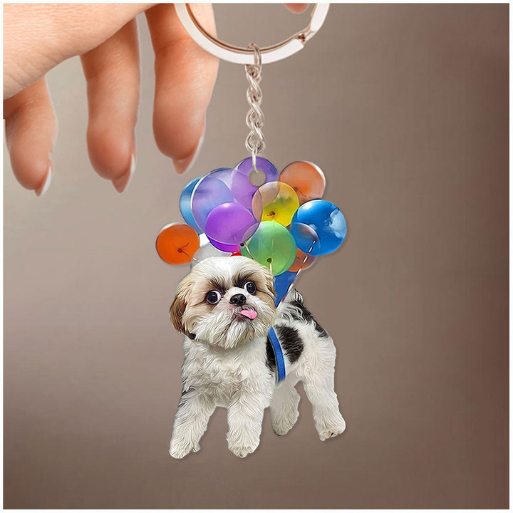 Shih Tzu Dog Fly With Bubbles Acrylic Keychain NVL02JUN22DD2 Acrylic Keychain Humancustom - Unique Personalized Gifts 4.5x4.5 cm 