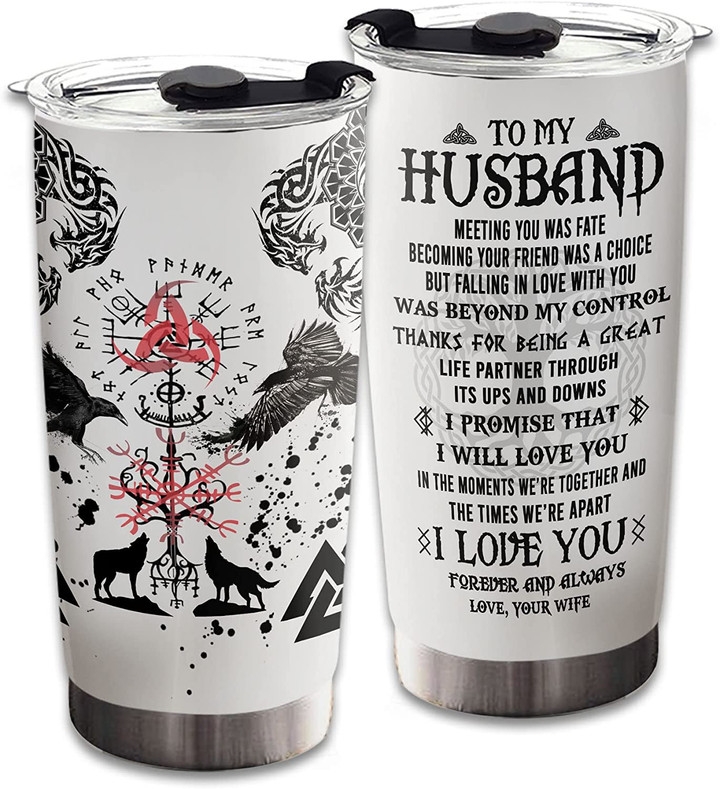 Husband Tumbler, To My Husband Viking Tumbler Cup with Lid, Double Wall Vacuum Thermos Insulated Travel Coffee Mug With Quotes