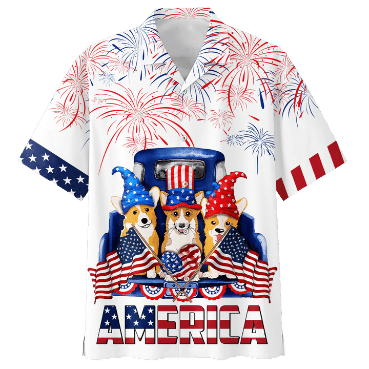 Corgi 4th of july hawaiian shirt- Independence Day hawaiian shirt, USA Patriotic Hawaiian Shirt