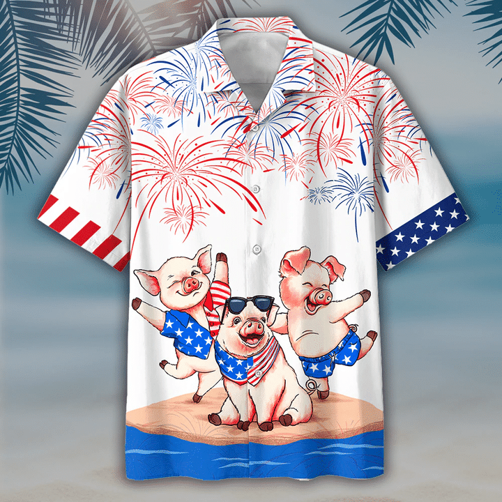 Pig's 4th of july Hawaiian Shirts - Independence Day hawaiian shirt, USA Patriotic Hawaiian Shirt