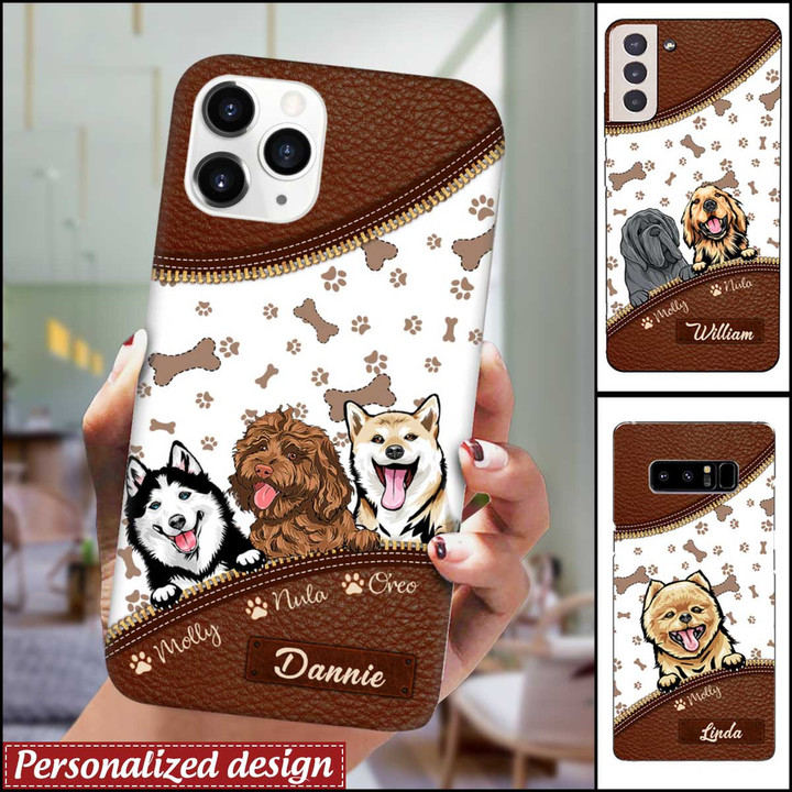Personalized Dog Mom Puppy Pet Dogs Lover Zipper Texture Leather Phone case HLD07DEC21NY1 Silicone Phone Case Humancustom - Unique Personalized Gifts 