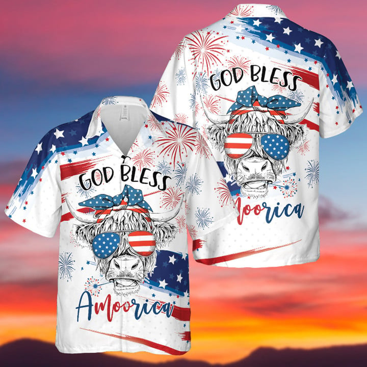Happy Independence God Bless Amoorica All Over Printed 3D Hawaiian Shirt