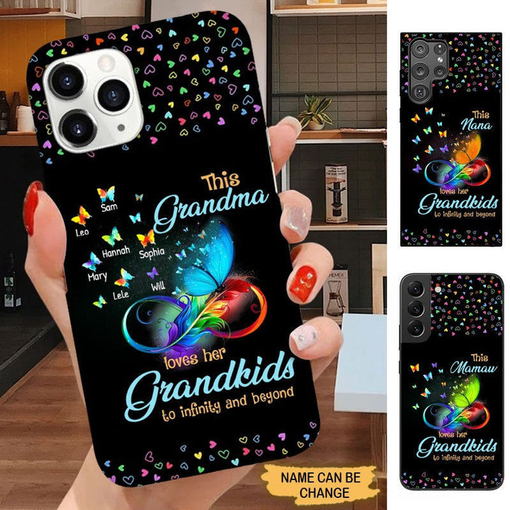 Colorful Heart Butterflies Grandma love her Grandkids to the infinity Personalized Phone case Phone case FUEL 