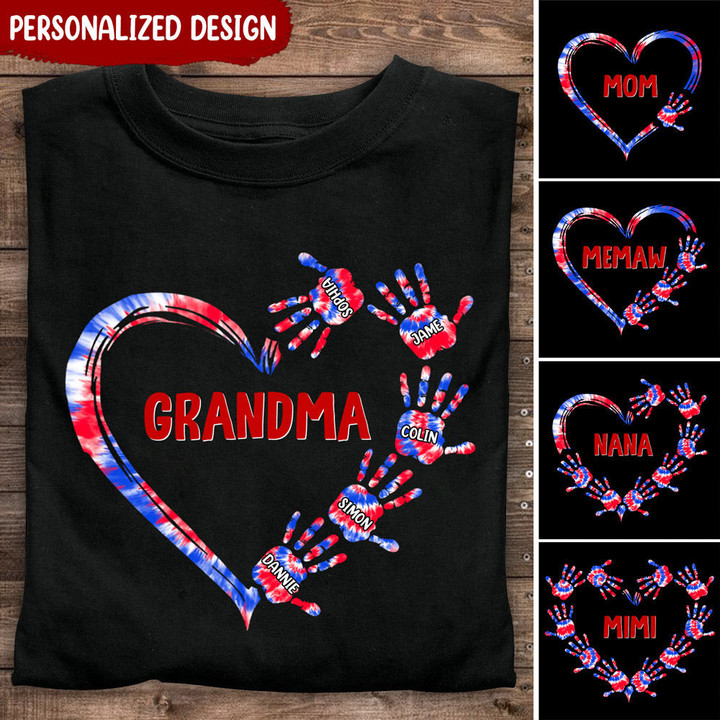 Grandma Mom Heart Hand Print Red White Blue Patriotic Tie-dye Personalized Shirt NLA04JUN22NY2 Black T-shirt and Hoodie Humancustom - Unique Personalized Gifts Classic Tee Black S