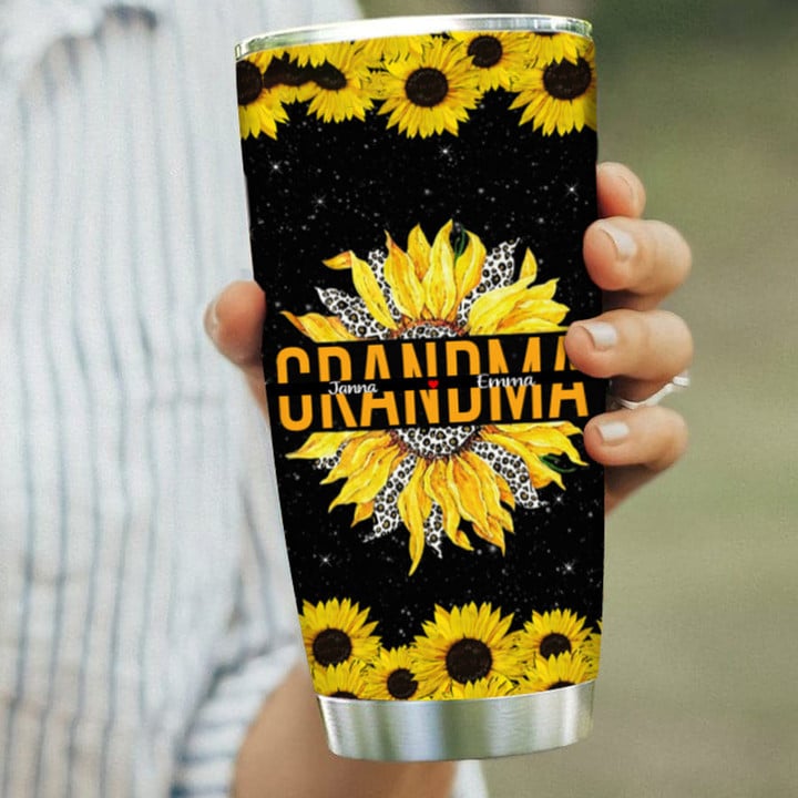Nana Sunflower With Grandkids' Custom Names tumbler, Grandma tumbler cup, new grandma gift