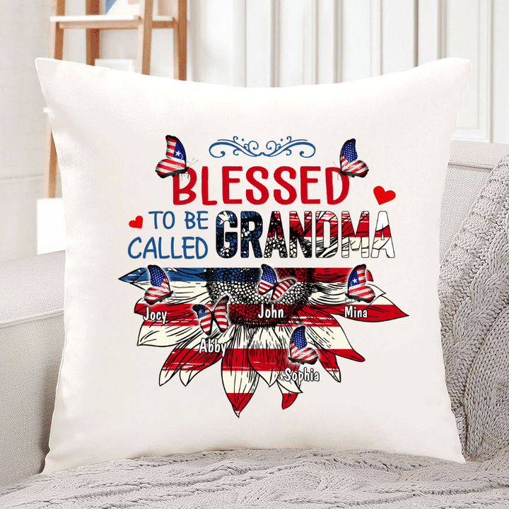 Blessed To Be Called Grandma With Grandkids Butterfly 4th July Indoor Pillow