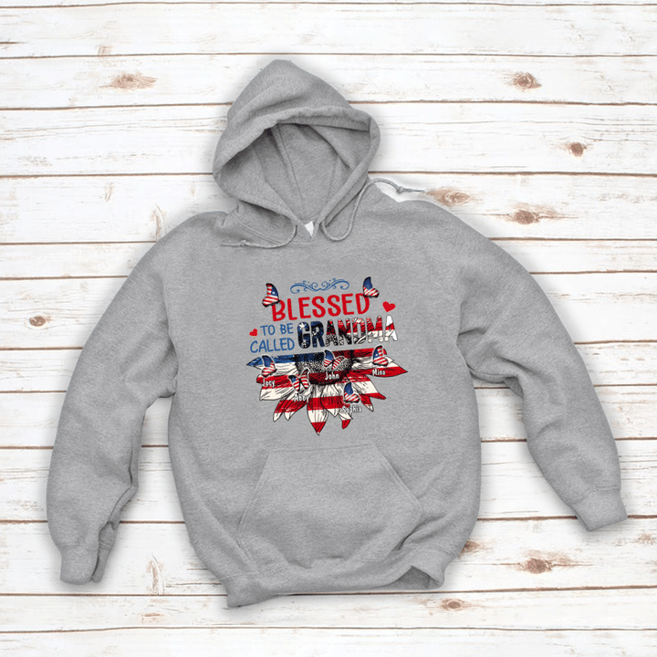 Blessed To Be Called Grandma With Grandkids Butterfly 4th July Hoodie