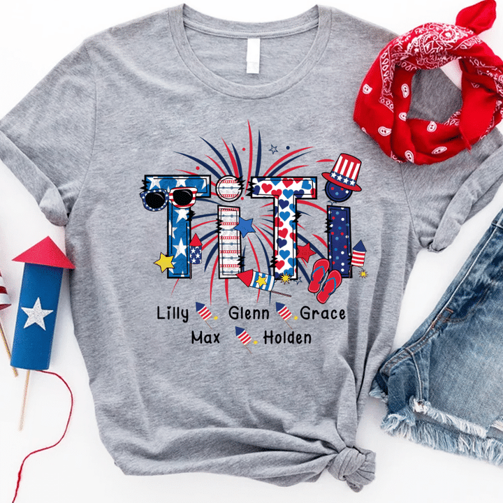 Patriotic Doodle 4th Of July Titi And Grandkid T-Shirt