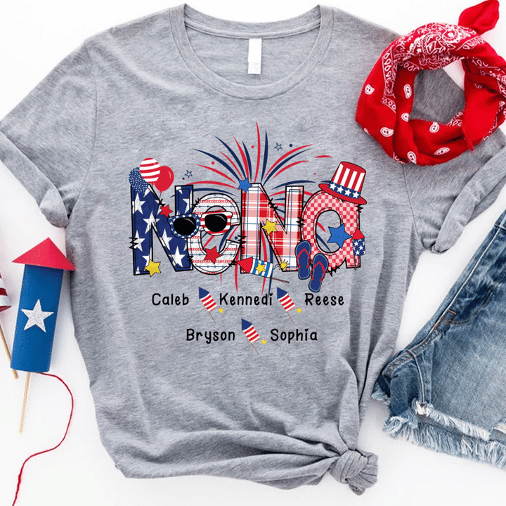 Patriotic Doodle 4th Of July NENA And Grandkid T-Shirt