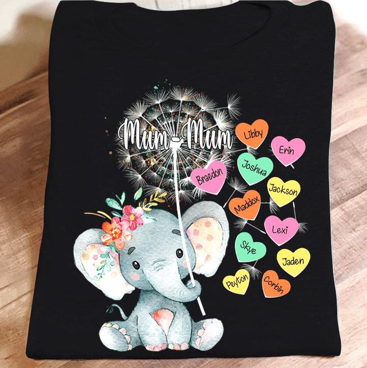 Mum-Mum Elephant Cute with Grandkids Heart | Personalized T-Shirt
