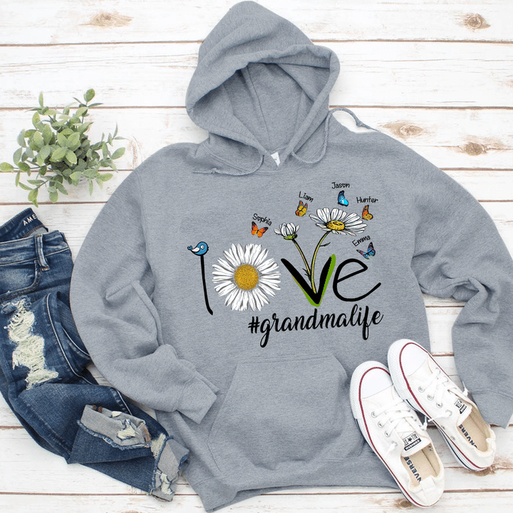 Love Grandma Life Daisy Butterfly | Personalized Hoodie