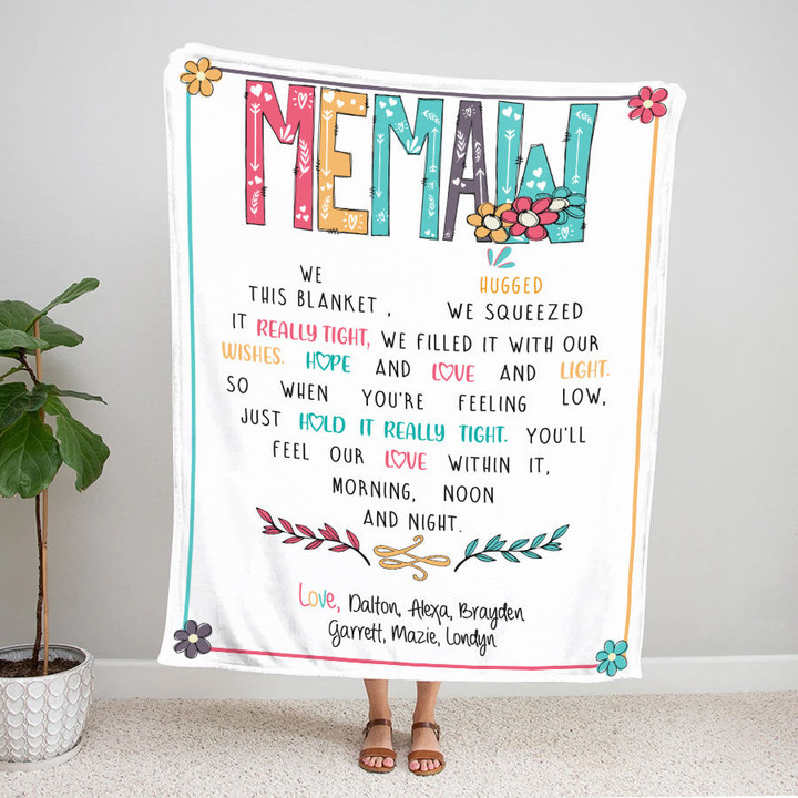Personalized Memaw Throw Blanket, Birthday Mothers Day Christmas Gift For Grandma Mimi Nana Gigi From Grandkids