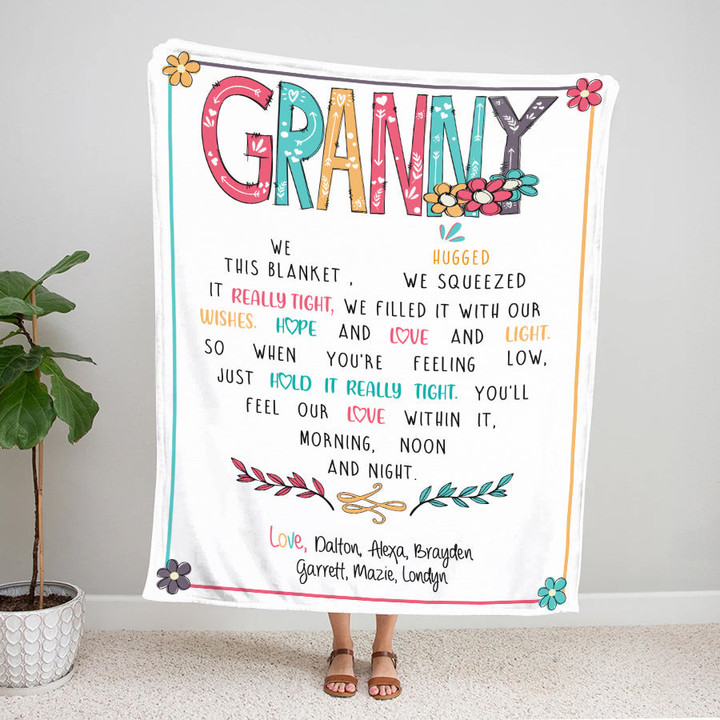 Personalized Granny Throw Blanket, Birthday Mothers Day Christmas Gift For Grandma Mimi Nana Gigi From Grandkids