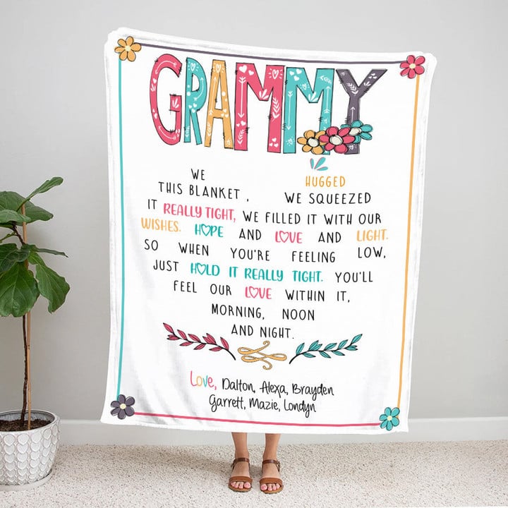 Personalized Grammy Throw Blanket, Birthday Mothers Day Christmas Gift For Grandma Mimi Nana Gigi From Grandkids