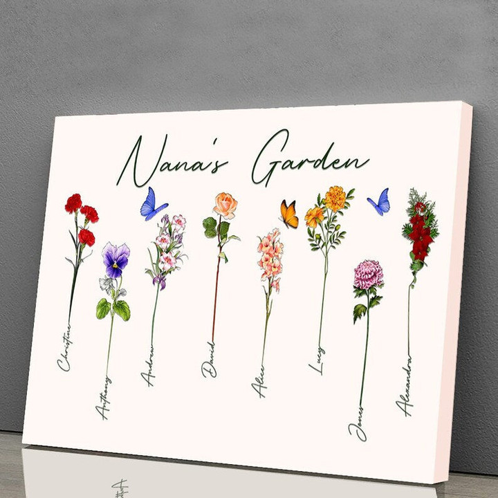 Personalized Grandma Gift Wall Art with Kid's Names Grandma's Garden Birth Month Flowers Canvas Nana Mimi Gigi Mothers Day
